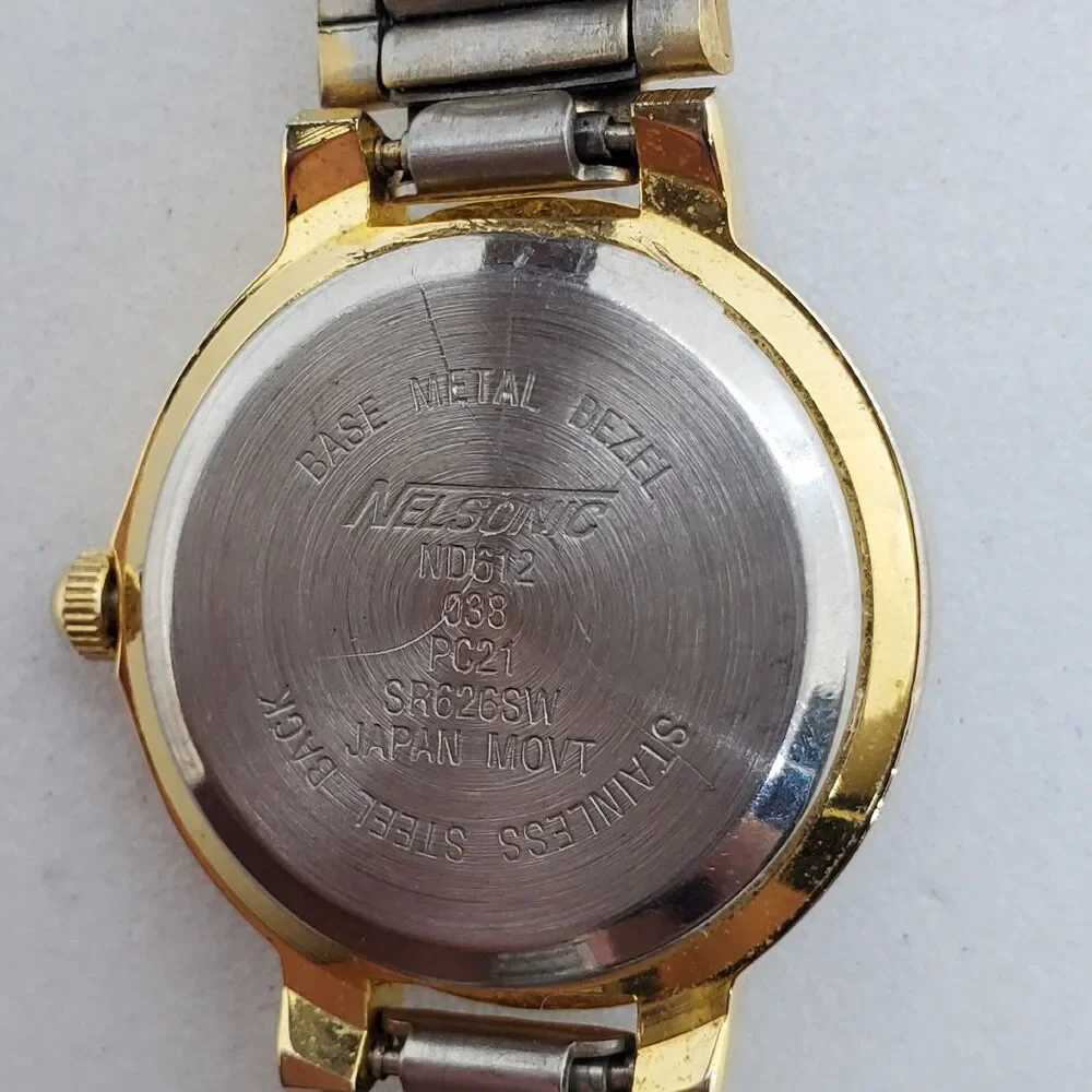 Nelsonic Diamond Women's Watch 25MM Green Dial Two Tone‎ Bands 7.5